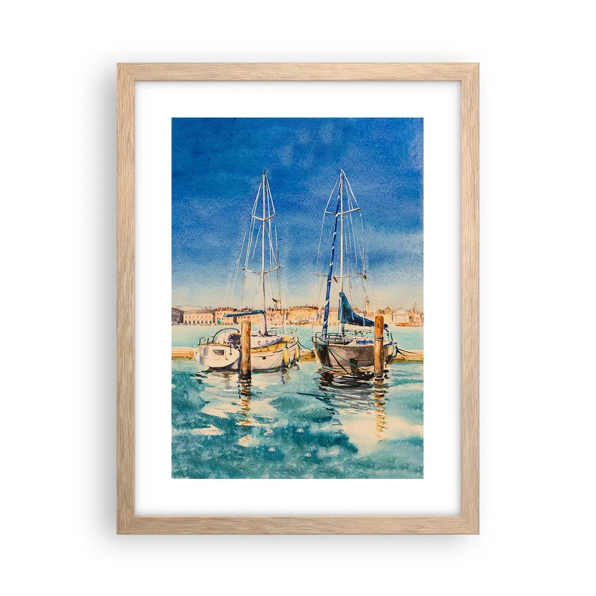 Poszter világos tölgy keretben - Napos lagúna - 30x40 cm