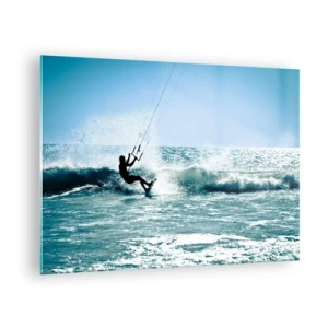 Üveg kép - Kitesurfer az óceán hullámain egy napsütéses napon - 70x50cm - Ragadtasd el magadat - Modern fali dekoráció nappalihoz és hálószobához ARTTOR