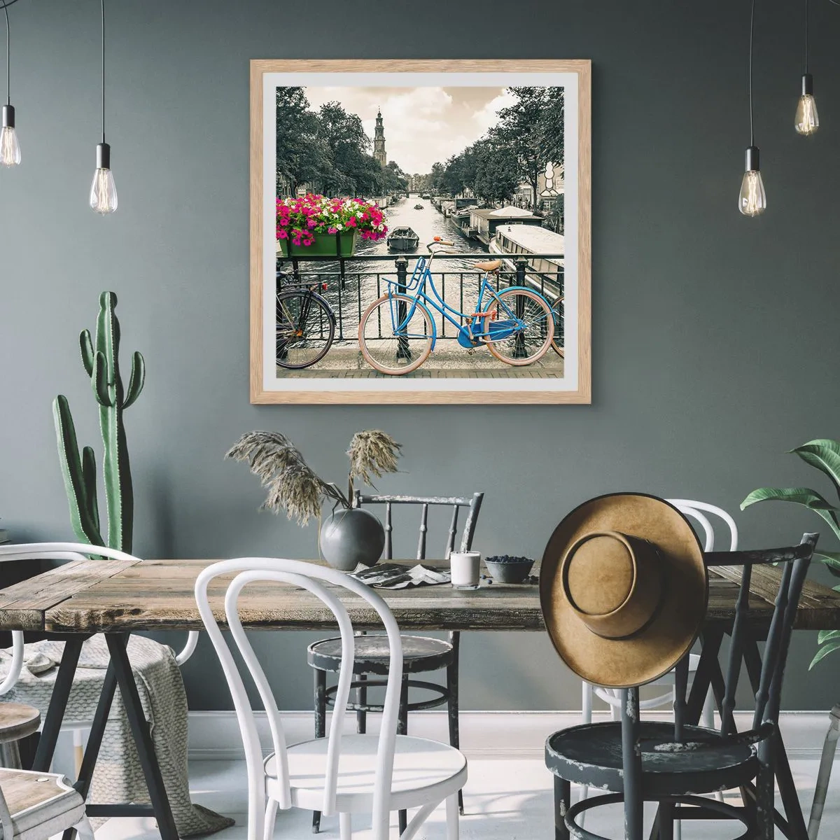 Poszter világos tölgy keretben - Az amszterdami utca színei - 30x30 cm