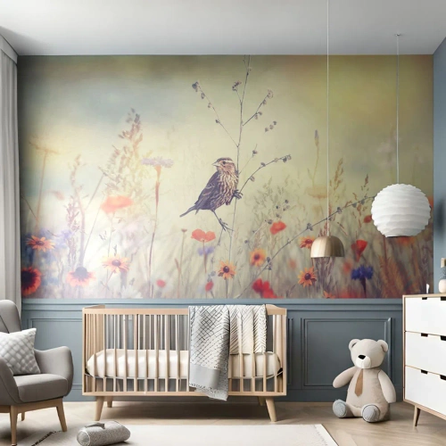 Fotótapéta Premium Sand - Madárportré egy réttel a háttérben - Madár, Rét, Természet - 100x70 cm