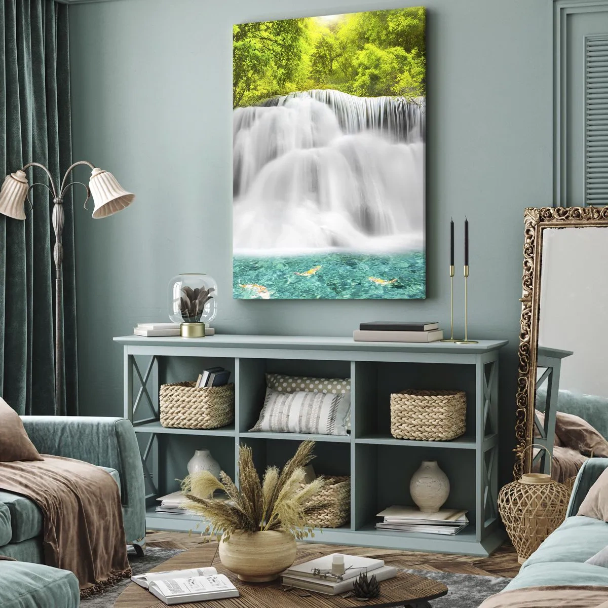 Vászonkép - Habzó zuhatag zöldtől azúrig - 50x70 cm