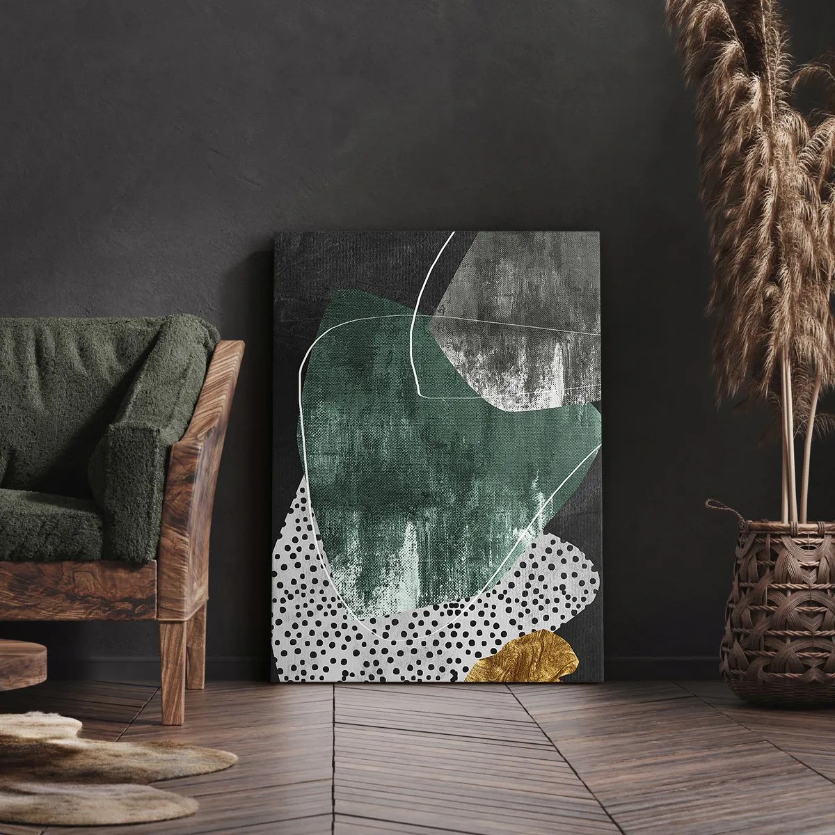 Vászonkép - Színes absztrakció aranypehellyel - 50x70 cm