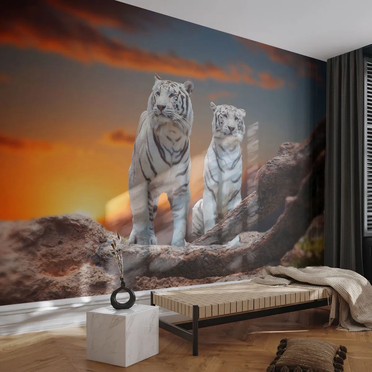 Fotótapéta Standard Eco - Akárcsak Narnia - Állatok, Tigris, Napnyugta - 200x140 cm