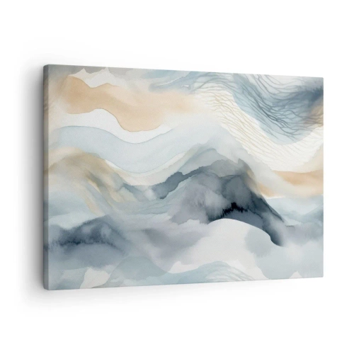 Vászonkép - Finom absztrakció pasztell árnyalatú hegyi motívummal. - 70x50cm - Hó és köd absztrakció - Modern fali dekoráció nappalihoz és hálószobához ARTTOR