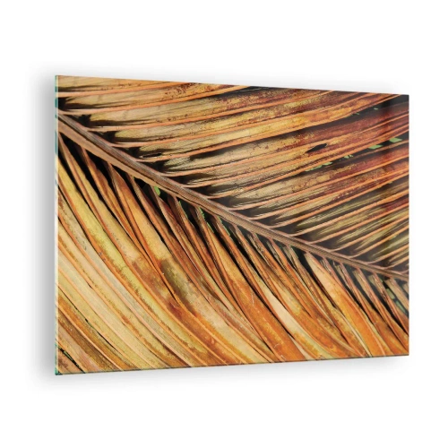 Üveg kép - Száraz, aranyló pálmalevelek közeli képe - 70x50cm - Kókusz aranya - Modern fali dekoráció nappalihoz és hálószobához ARTTOR