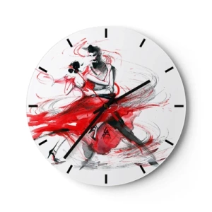 Falióra, Óra - Tangó táncosok piros, dinamikus akvarell ecsetvonásokkal - 30x30cm - Tango - a szenvedély ritmusa - Modern fali dekoráció nappalihoz, konyhához és hálószobához ARTTOR