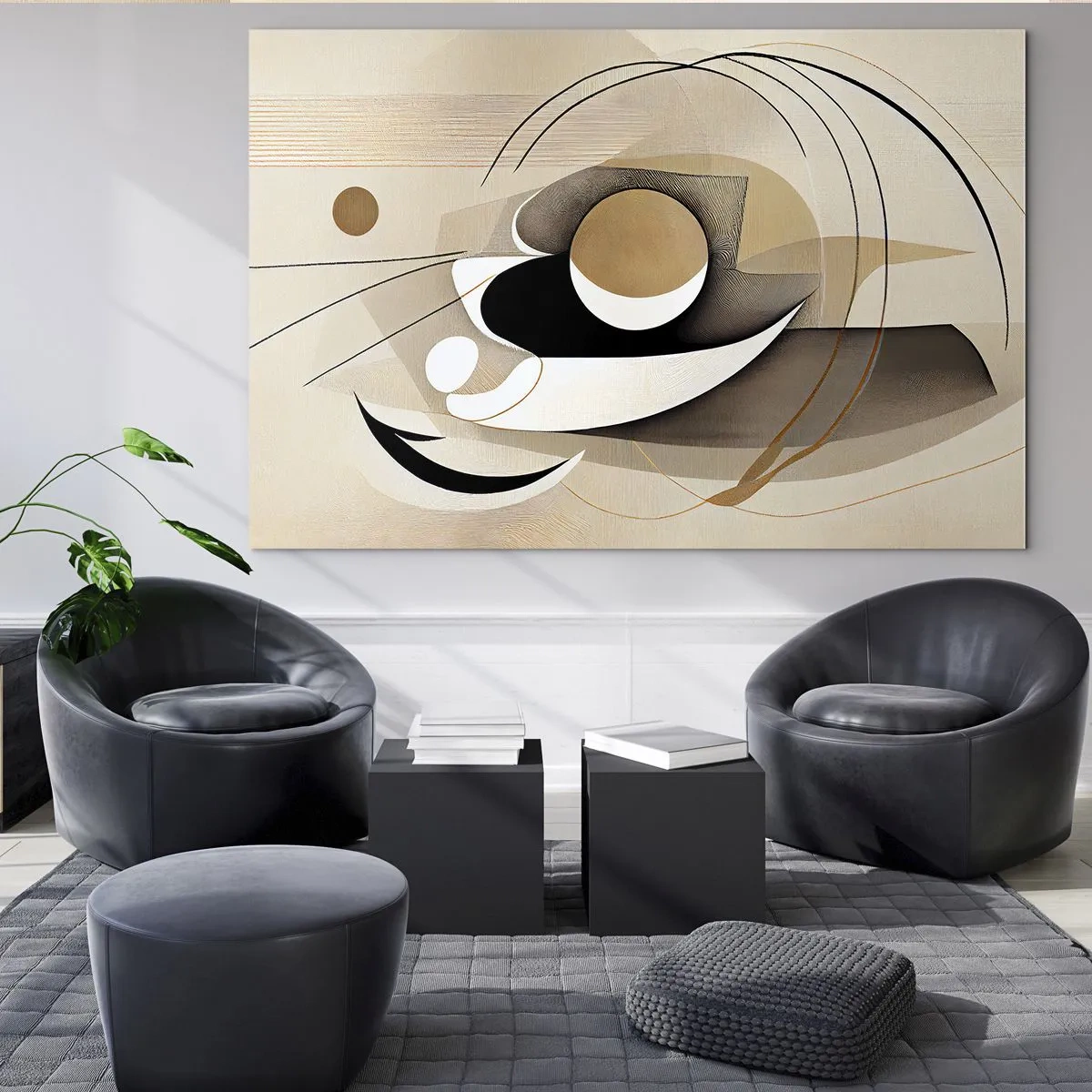 Üveg kép - Minimalista absztrakció bézs színben geometrikus formákkal - 70x50cm - Kompozíció: a dolgok lényege - Modern fali dekoráció nappalihoz és hálószobához ARTTOR