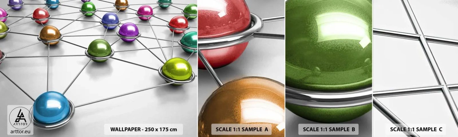 Fotótapéta Minta Standard Eco - Kozmikus pókháló - Absztrakció, Fém golyók, 3D - 100x30 cm