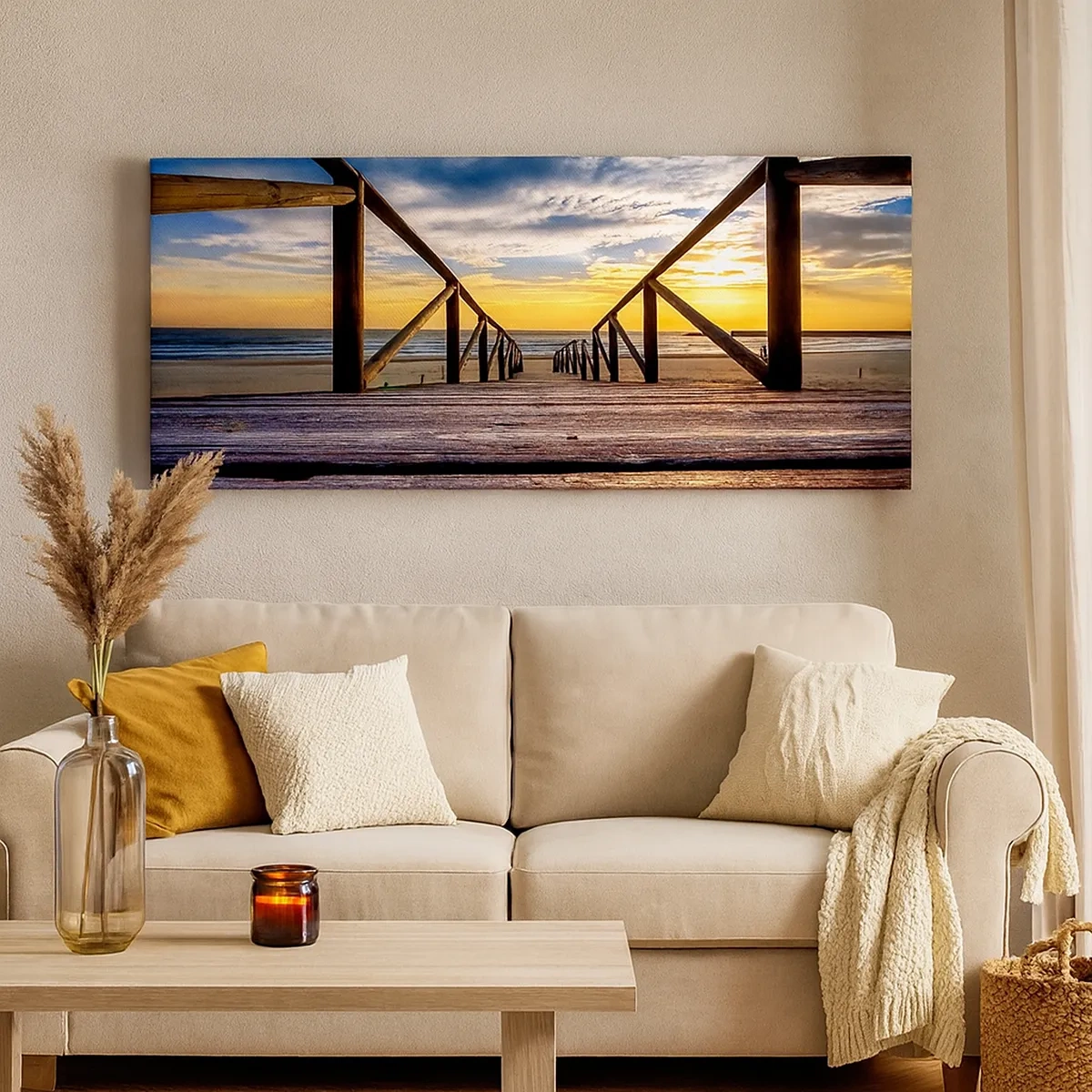 Vászonkép - Egyenesen a csendes tengerpartra naplementekor - 30x30 cm