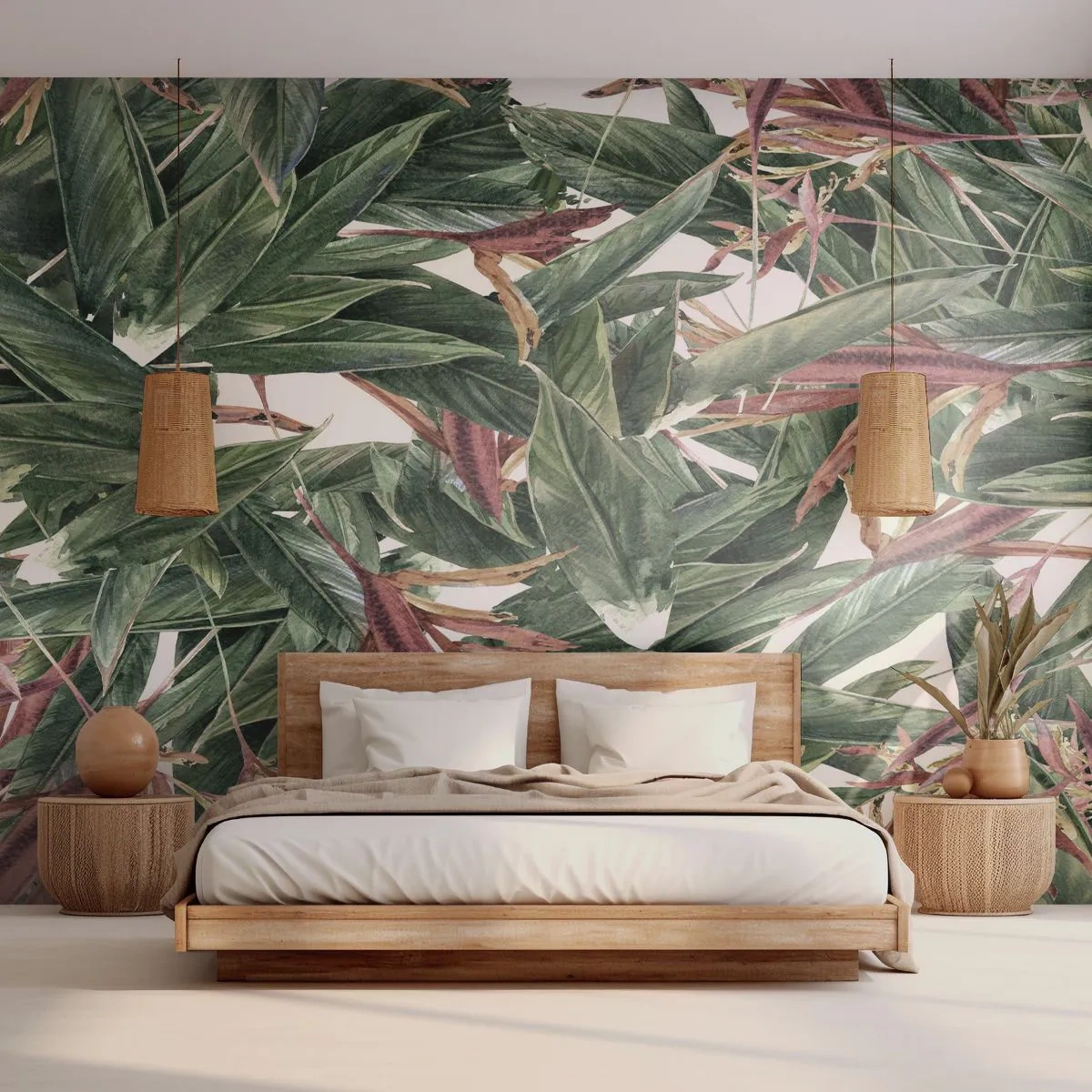 Egyedi tapéta Standard Eco - Smaragd-lila bozót - Virágok, Hawaii, Levelek