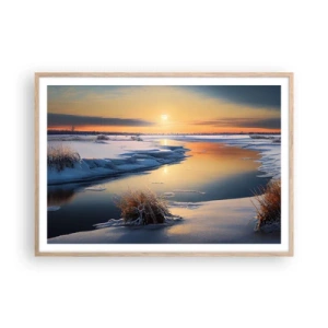Poszter világos tölgy keretben - Téli naplemente - 100x70 cm