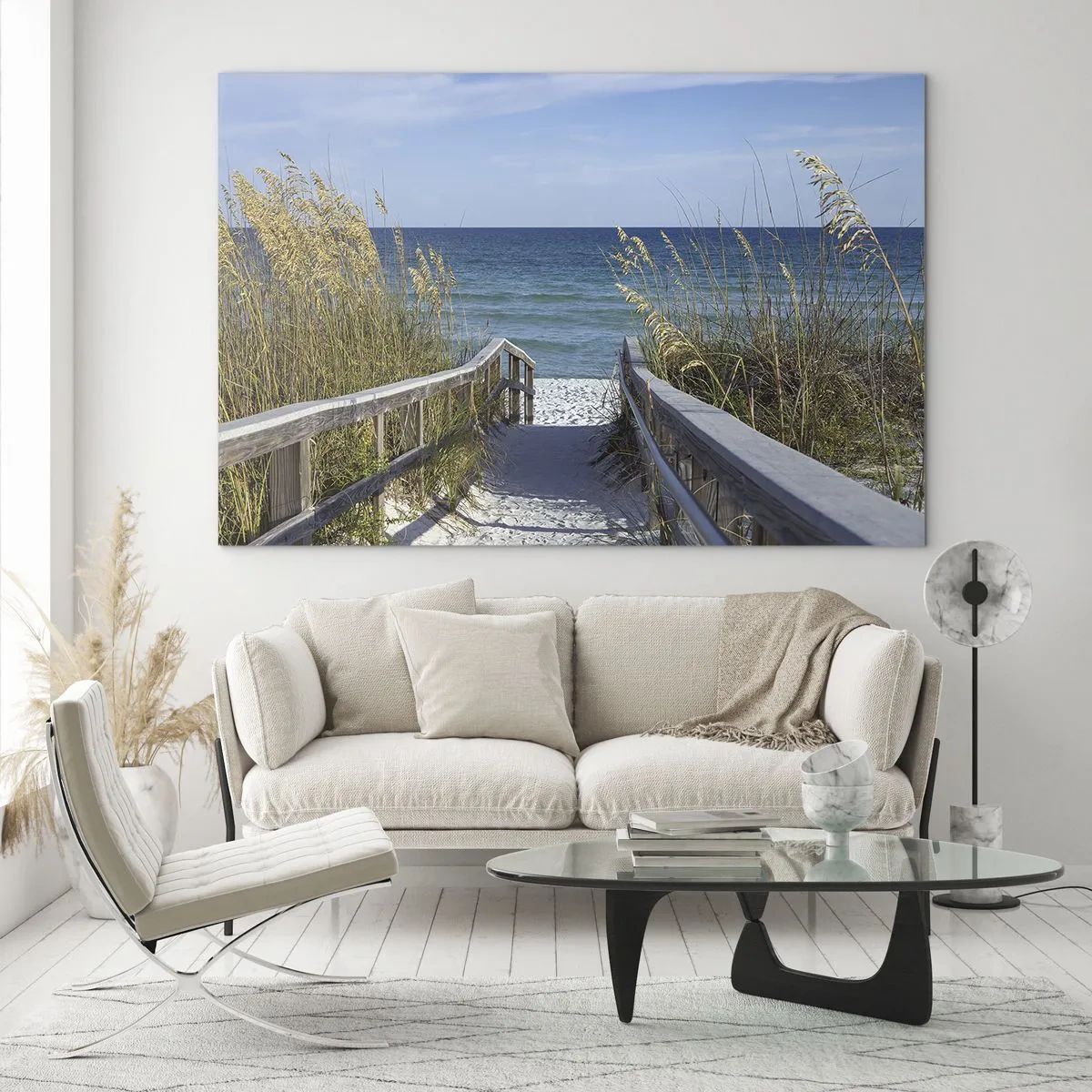 Üveg kép - Út a tengerpartra, kilátással a tengerre - 70x50cm - Napsütésben, szélben - Modern fali dekoráció nappalihoz és hálószobához ARTTOR