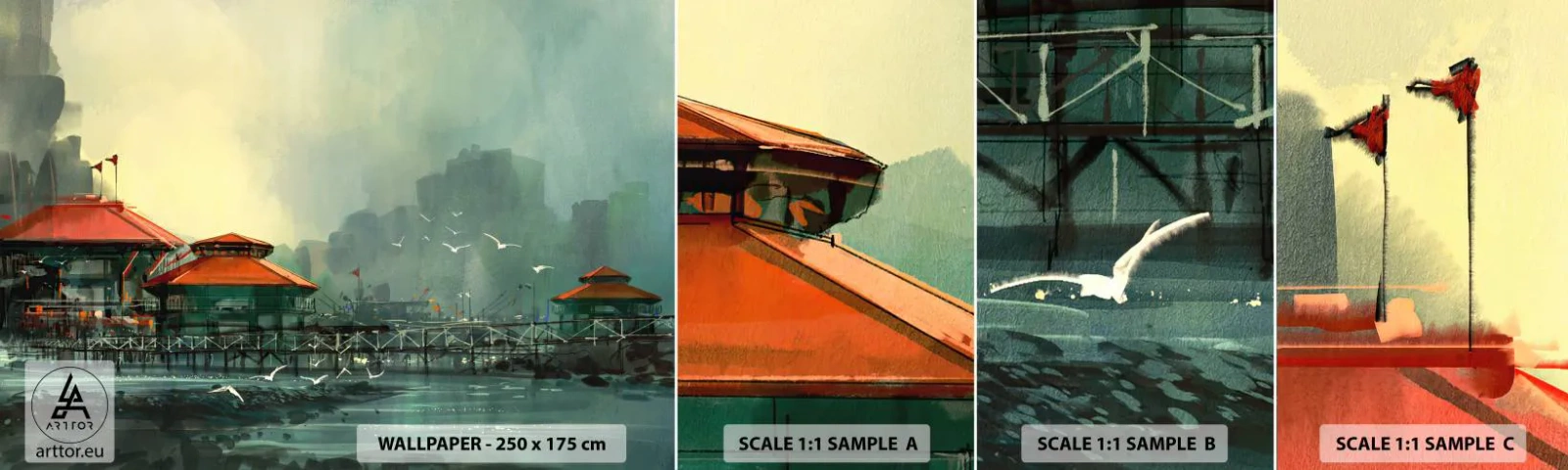 Fotótapéta Minta Standard Eco - Napsütéses nap a kikötőben - Kikötőváros, Építészet, Tenger - 100x30 cm