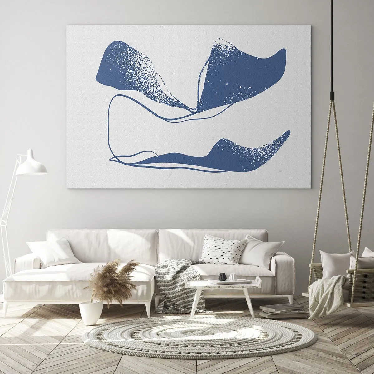 Üveg kép - Sötétkék absztrakt formák, amelyek szárnyakra hasonlítanak - 70x50cm - Szárnyas absztrakció - Modern fali dekoráció nappalihoz és hálószobához ARTTOR