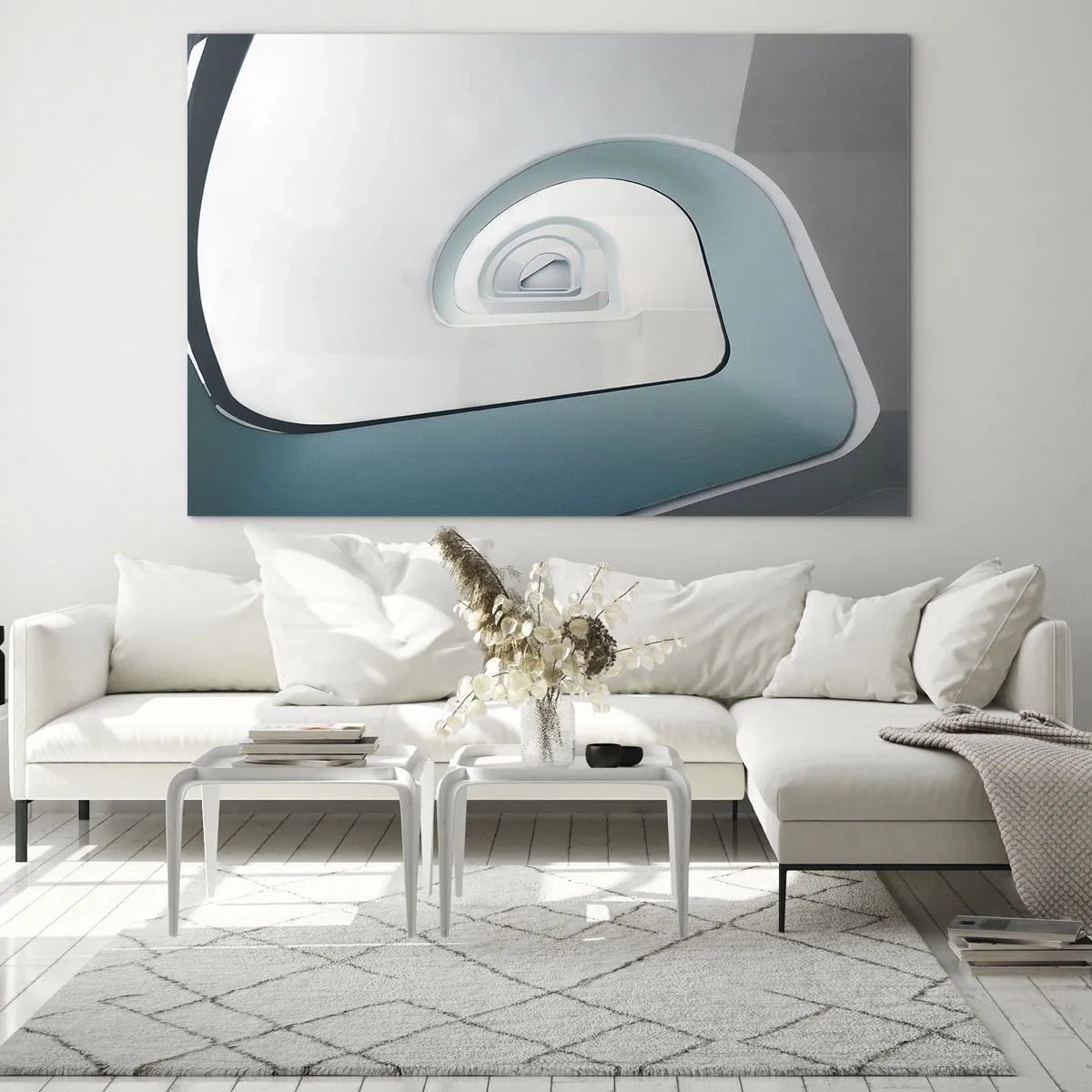 Üveg kép - Modern lépcsőház absztrakt perspektívában - 70x50cm - A kék aljára - Modern fali dekoráció nappalihoz és hálószobához ARTTOR