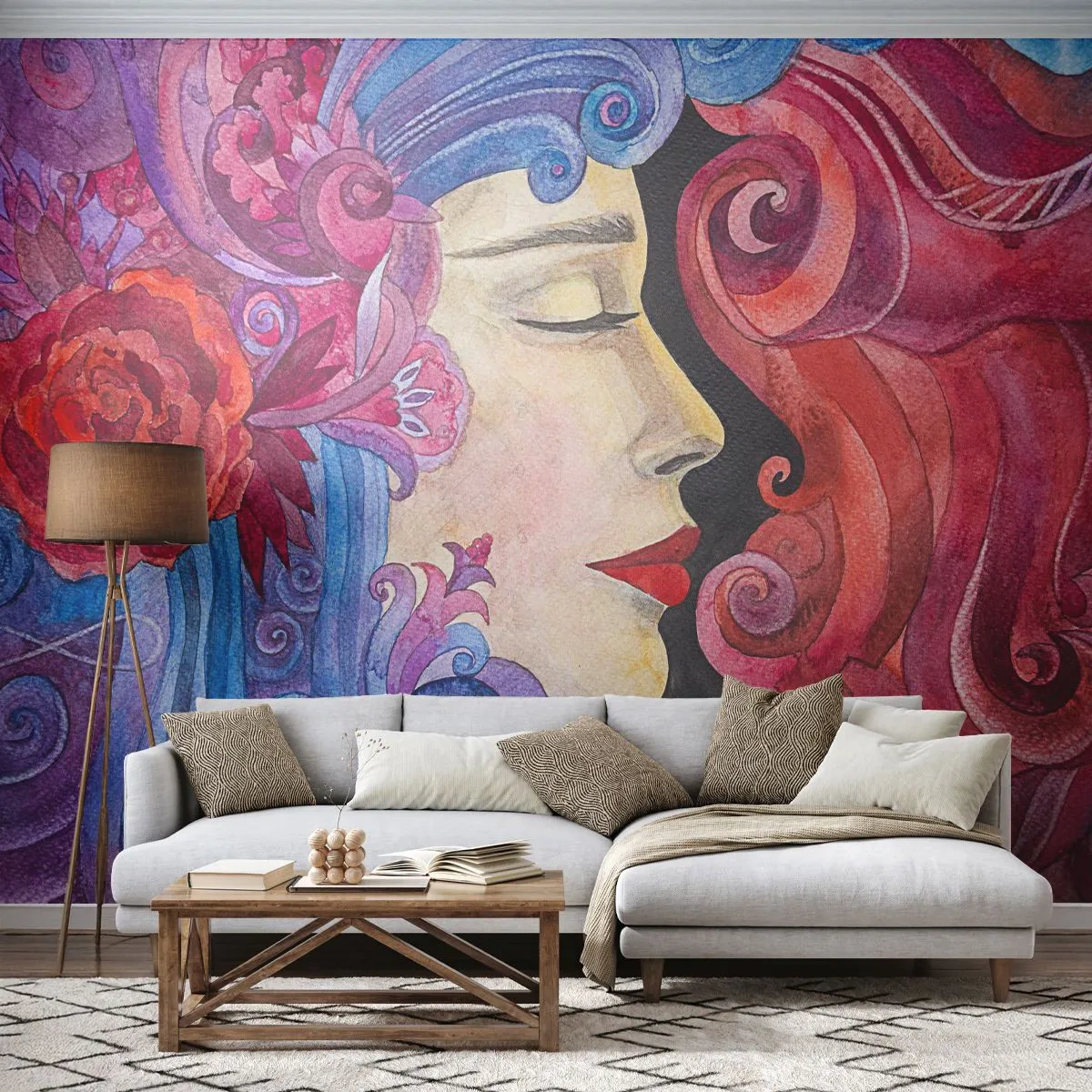Fotótapéta Premium Sand - A szecesszió még mindig él - Nő, Virágok, Istennő - 100x70 cm