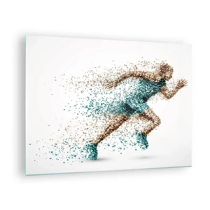 Üveg kép - Színes részecskékből formált futófigura - 70x50cm - Az élet egy futás - Modern fali dekoráció nappalihoz és hálószobához ARTTOR