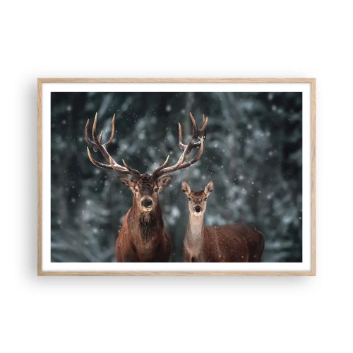 Poszter világos tölgy keretben - Az erdő ura a feleségével - 100x70 cm