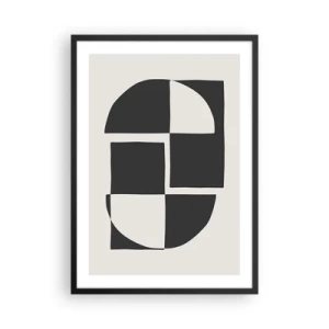 Poszter fehér keretben - Geometriai kompozíció fekete-fehérben - 50x70cm - Antitézis – szintézis - Modern fali dekoráció nappalihoz és hálószobához ARTTOR