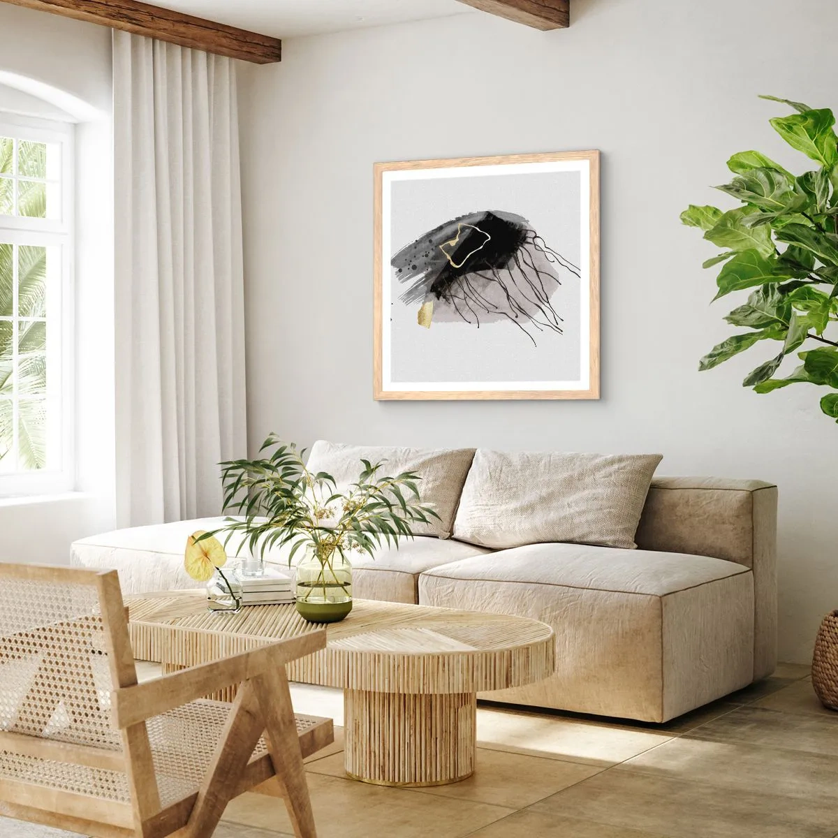 Poszter világos tölgy keretben - Feketében és aranyban - 40x40 cm