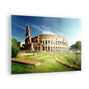 Üveg kép - A római Colosseum a nap fényében - 70x50cm - Még mindig halljuk a pisztoly csörömpölését - Modern fali dekoráció nappalihoz és hálószobához ARTTOR