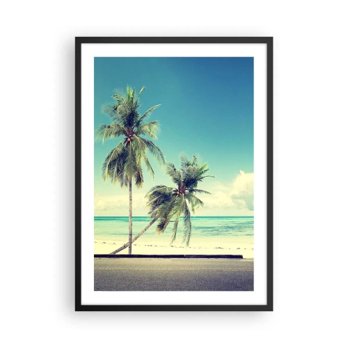 Poszter fehér keretben - Két pálmafa a tengerparton, kék éggel - 50x70cm - Ideje elkezdeni a nyaralást - Modern fali dekoráció nappalihoz és hálószobához ARTTOR