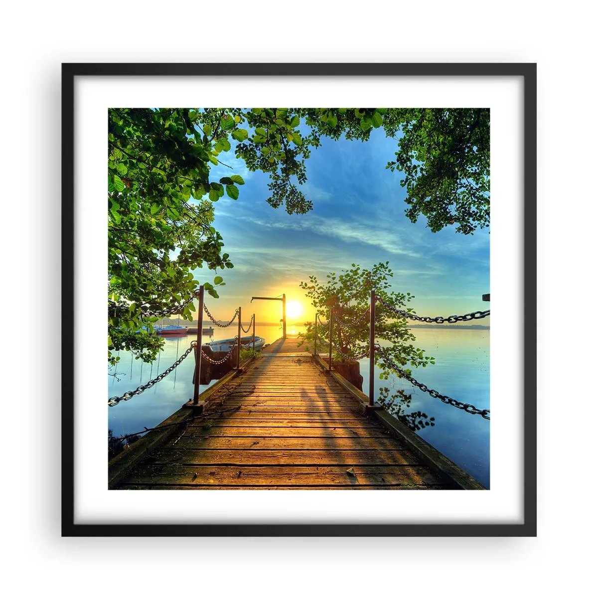 Poszter fehér keretben - Naplemente a víz felett - 50x50 cm