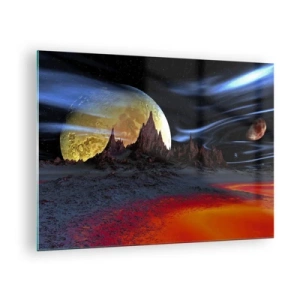 Üveg kép - Idegen táj egy bolygóval és egy színes égbolttal - 70x50cm - Ismeretlen világ - Modern fali dekoráció nappalihoz és hálószobához ARTTOR