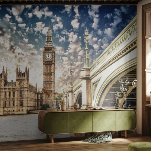 Fotótapéta Premium Canvas - Tollas felhők a Temze felett - Város, London, Anglia - 250x175 cm