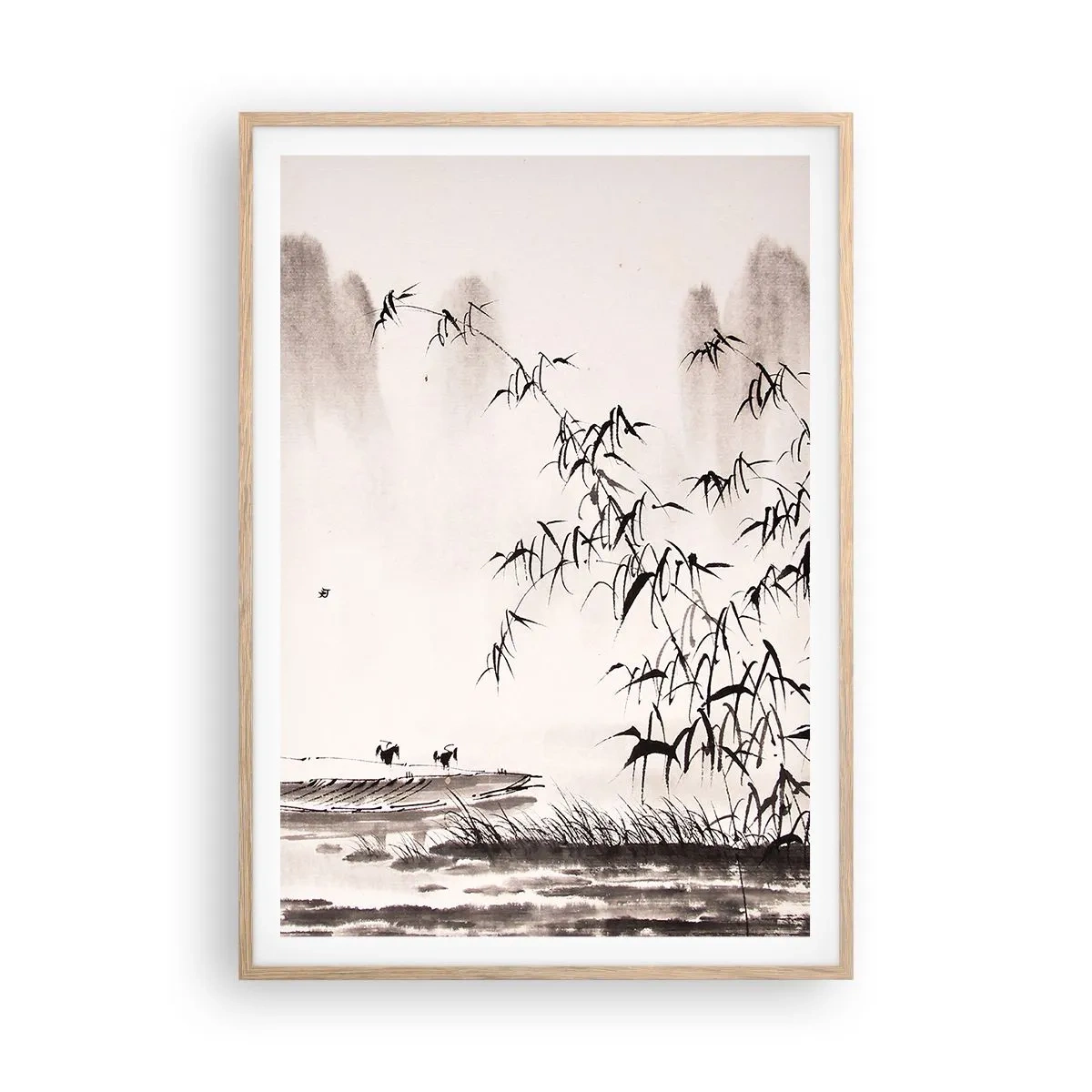 Poszter világos tölgy keretben - A rizsföldek csendje - 70x100 cm