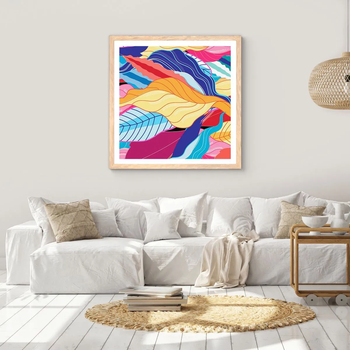 Poszter világos tölgy keretben - Színes rendetlenség - 50x50 cm