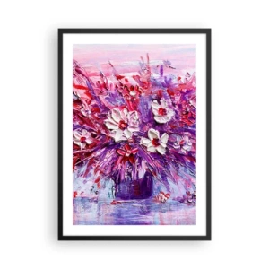 Poszter fehér keretben - Egy csokor virág rózsaszín, lila és fehér árnyalatokban - 50x70cm - Ártatlanság és szenvedély - Modern fali dekoráció nappalihoz és hálószobához ARTTOR