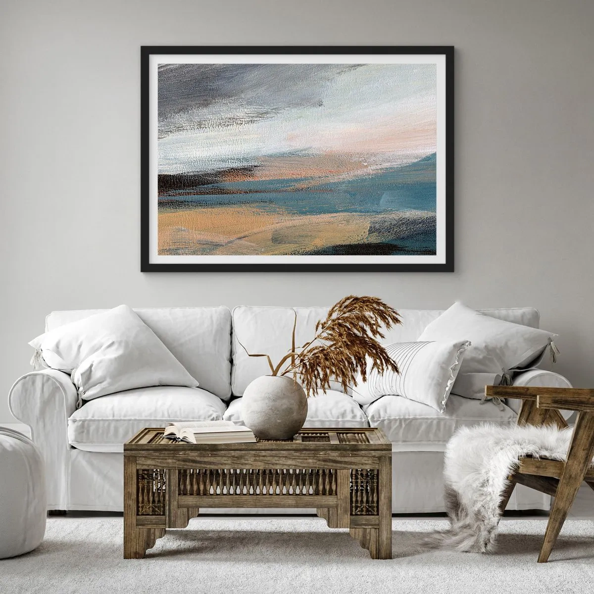 Poszter fehér keretben - Absztrakció: északi táj - 100x70 cm