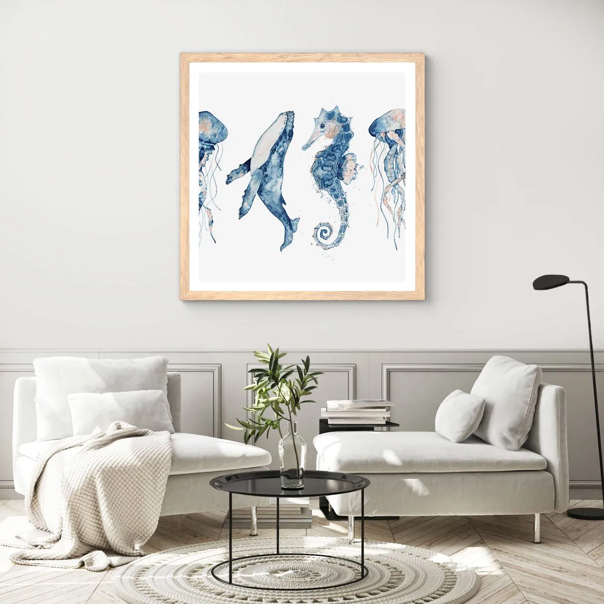 Poszter világos tölgy keretben - Tengeri csodák - 30x30 cm
