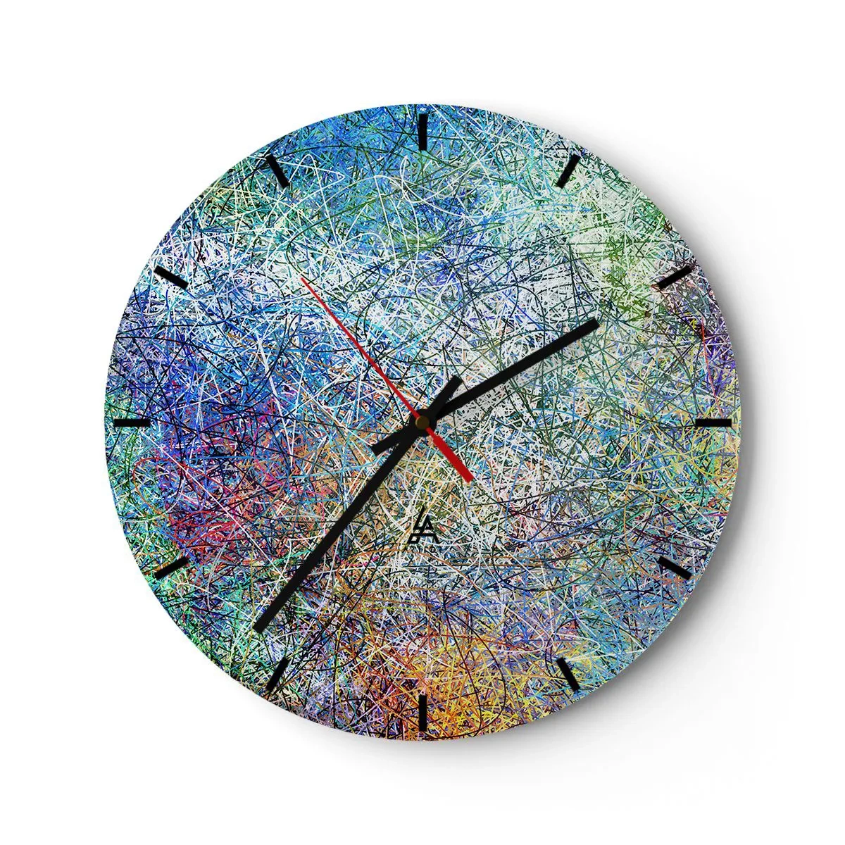 Falióra, Óra - Egy absztrakt, színes motívum kaotikus vonalakkal és foltokkal. - 30x30cm - Ez nem olyan egyszerű - Modern fali dekoráció nappalihoz, konyhához és hálószobához ARTTOR