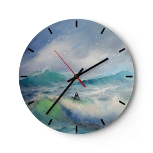 Falióra, Óra - Egy kép a tenger hullámairól sirályokkal a kék égen - 30x30cm - "A forgószél diadalmasan üvöltött...” - Modern fali dekoráció nappalihoz, konyhához és hálószobához ARTTOR