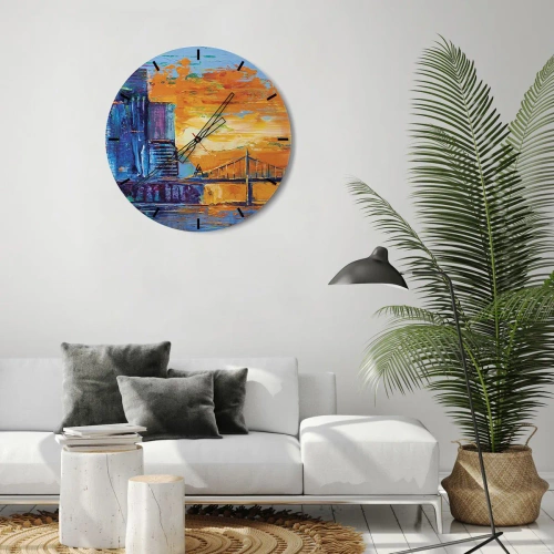 Falióra, Óra - A város színes képe naplementekor - 30x30cm - Kultúra és természet - Modern fali dekoráció nappalihoz, konyhához és hálószobához ARTTOR