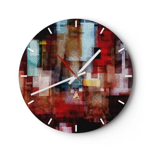 Falióra, Óra - Vörös és arany árnyalatú absztrakt kompozíciók geometrikus mintával - 30x30cm - Zavartság zavartsággal - Modern fali dekoráció nappalihoz, konyhához és hálószobához ARTTOR