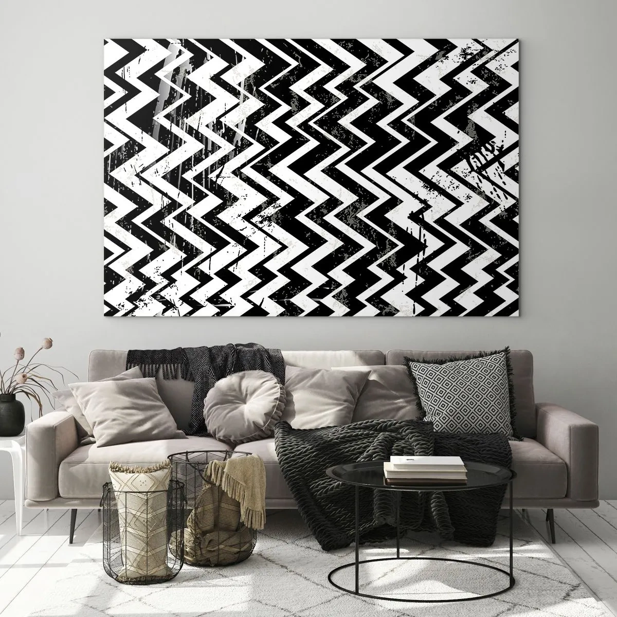 Üveg kép - Zyg-fehér, zag-fekete - 120x80 cm