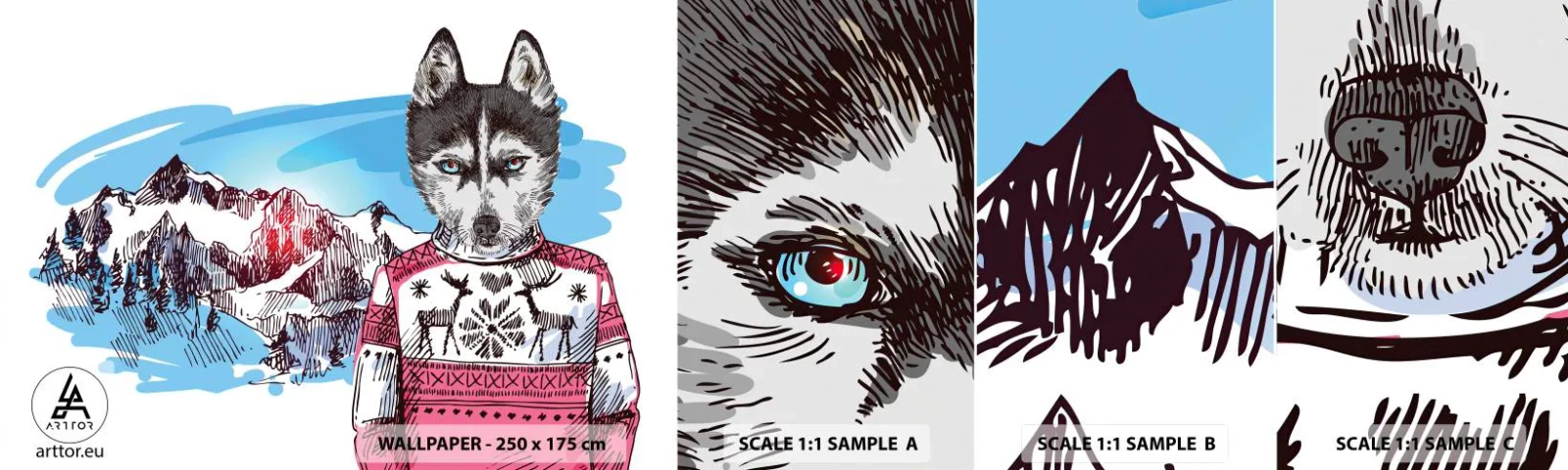 Fotótapéta Minta Standard Eco - Farkas báránygyapjúban - Absztrakció, Farkas, Gyerekeknek - 100x30 cm