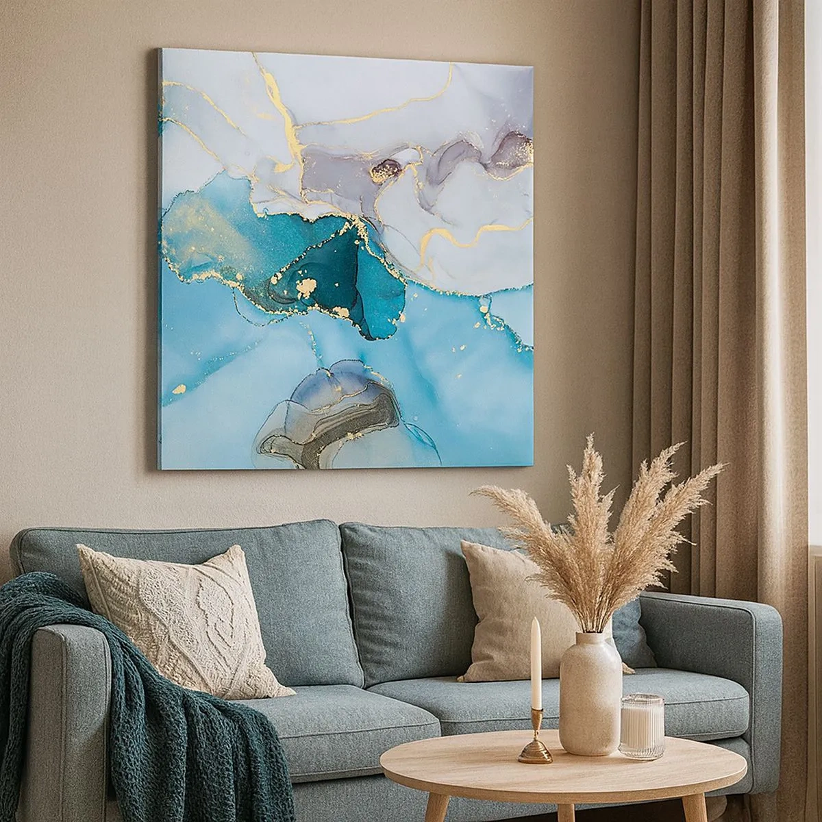 Vászonkép - Tanulmány a szürke és a türkiz találkozásáról - 30x30 cm