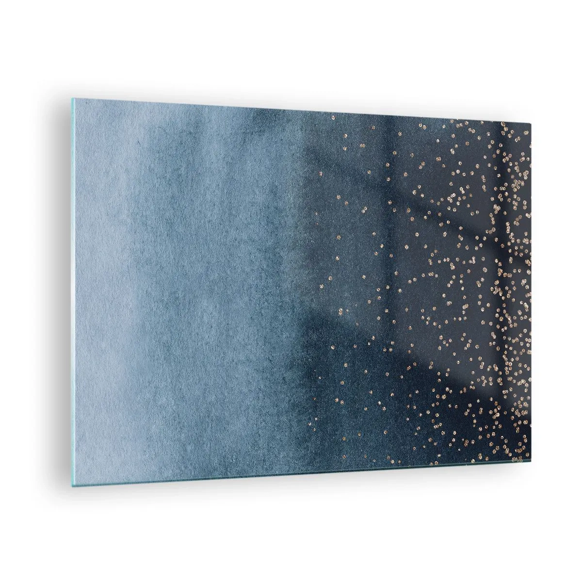 Üveg kép - Sötétkék színátmenetek apró arany pöttyökkel - 70x50cm - Kompozíció - kék fázisok - Modern fali dekoráció nappalihoz és hálószobához ARTTOR