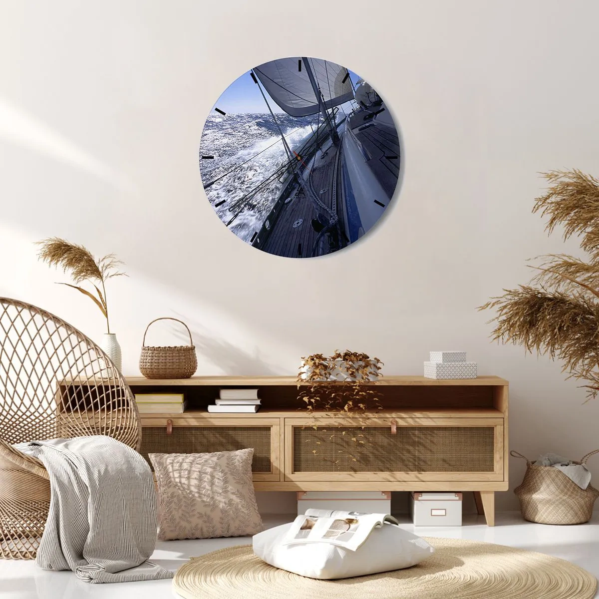 Falióra, Óra - Egy jacht a nyílt tengeren a hullámok között - 30x30cm - Tudom, mit jelent madárnak lenni - Modern fali dekoráció nappalihoz, konyhához és hálószobához ARTTOR