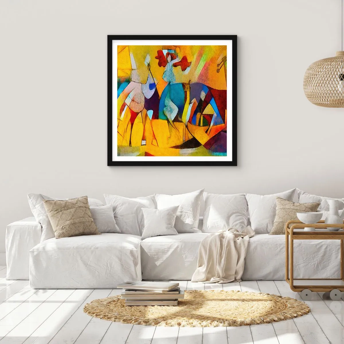 Poszter fehér keretben - Nap - élet - boldogság - 60x60 cm