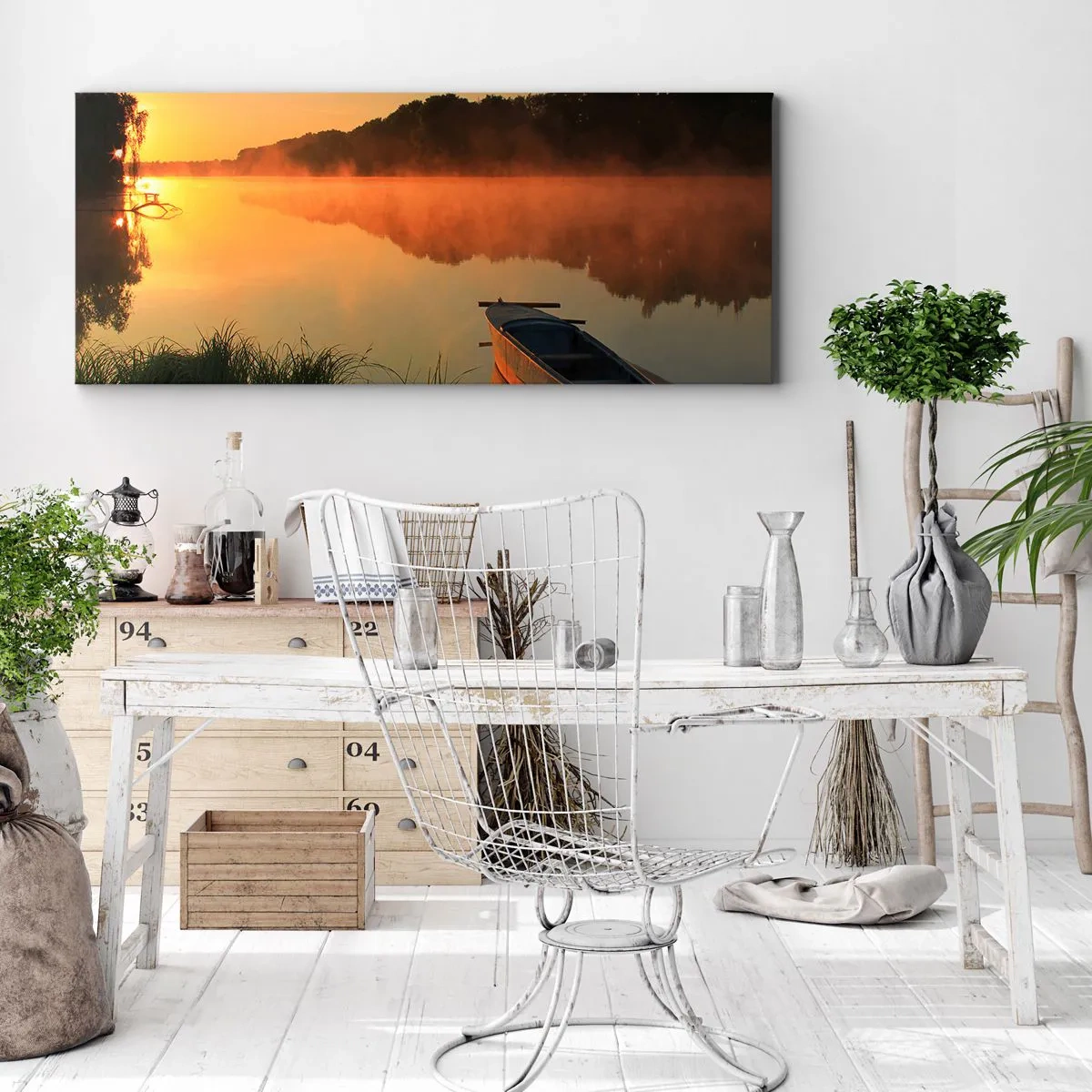 Vászonkép - Napkelte a víz felett, mint egy tükör - 100x40 cm