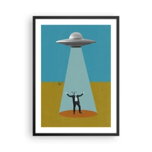 Poszter fehér keretben - UFO-elrablás retro illusztrációja - 50x70cm - Közeli találkozás - Modern fali dekoráció nappalihoz és hálószobához ARTTOR