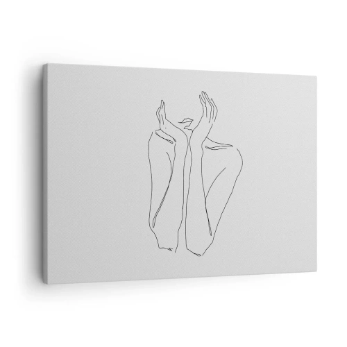 Vászonkép - Arc és kezek minimalista vonalrajza - 70x50cm - Amiről a lányok álmodoznak - Modern fali dekoráció nappalihoz és hálószobához ARTTOR