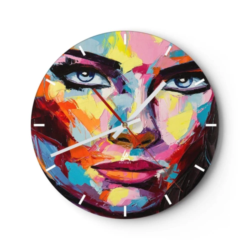 Falióra, Óra - Egy nő absztrakt portréja élénk színekben - 30x30cm - A lélek is színes - Modern fali dekoráció nappalihoz, konyhához és hálószobához ARTTOR