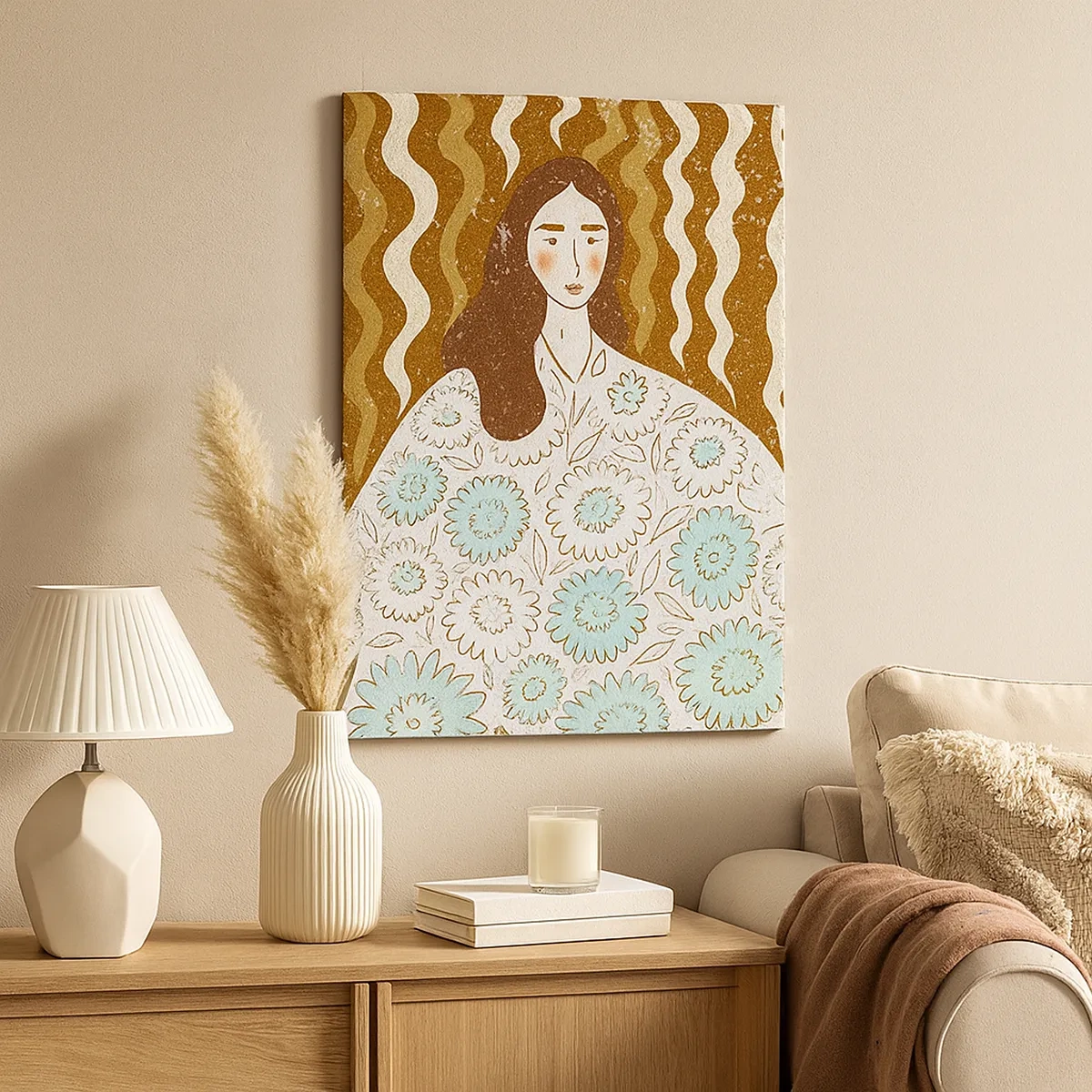 Vászonkép - Portré virágos köntösben - 50x70 cm