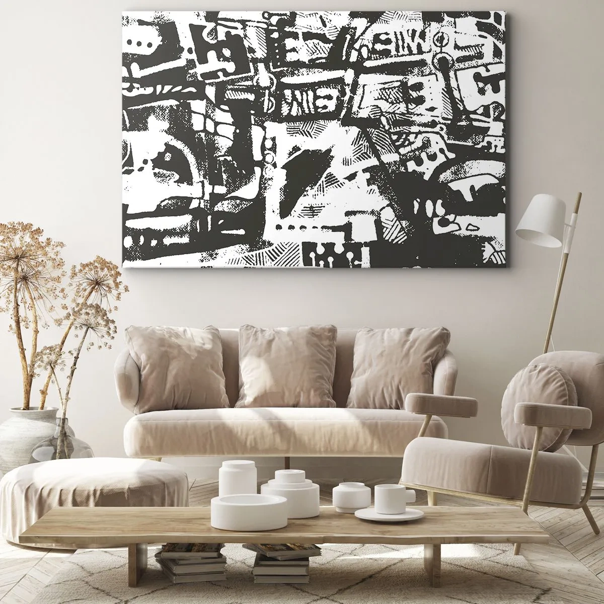 Vászonkép - Absztrakt monokróm retro minta - 70x50cm - Rend vagy káosz? - Modern fali dekoráció nappalihoz és hálószobához ARTTOR